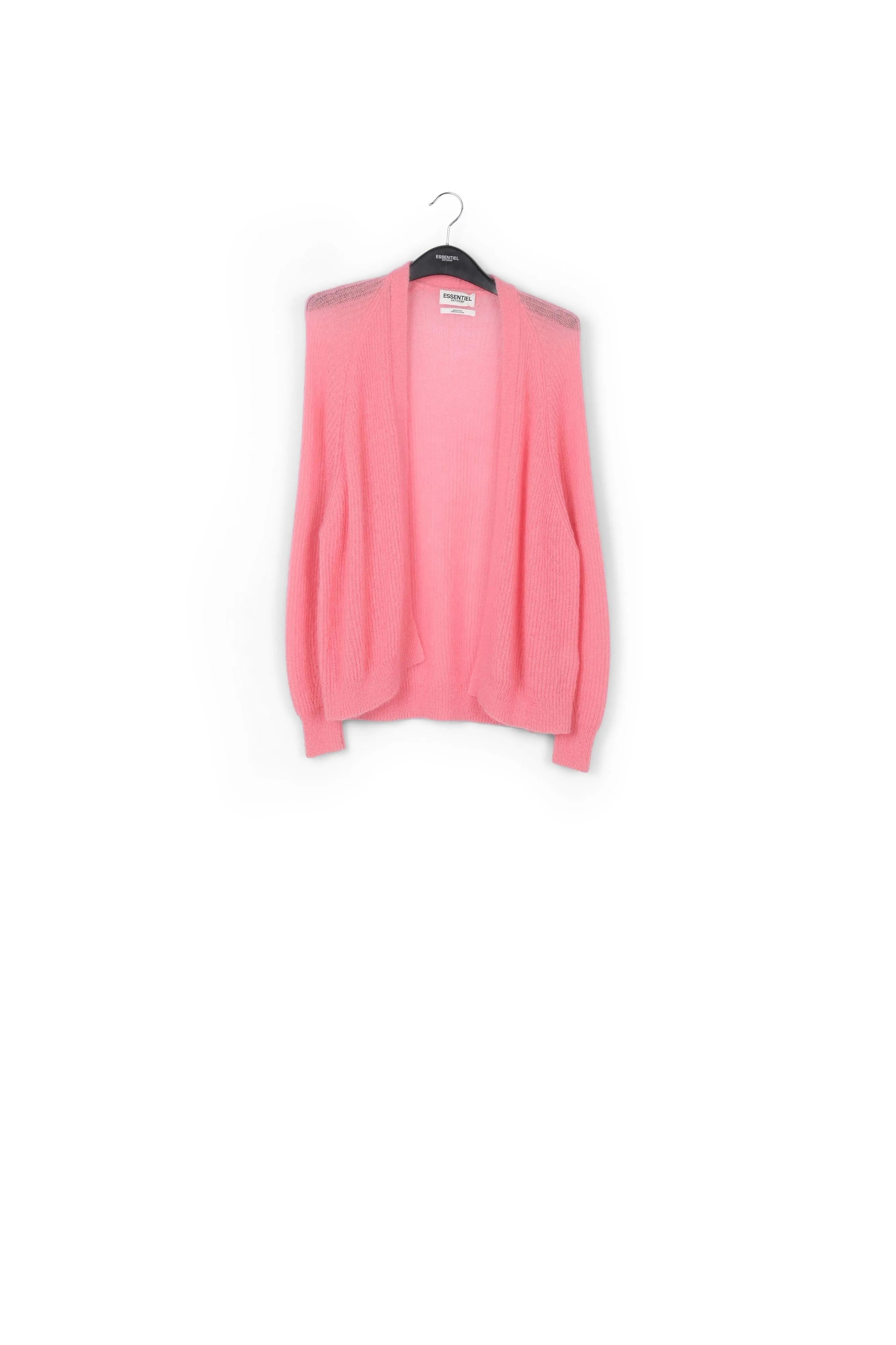 Pink mohair-blend ribbed-knit cardigan