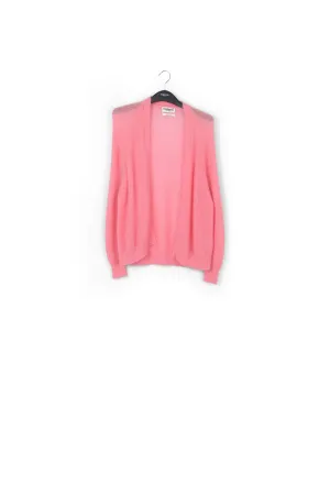 Pink mohair-blend ribbed-knit cardigan