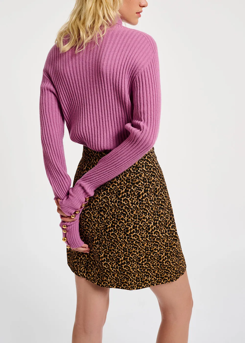 Pink rib-knitted turtleneck sweater
