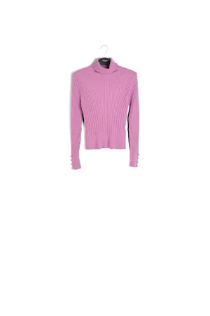 Pink rib-knitted turtleneck sweater