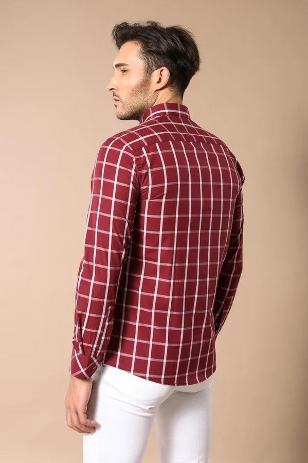 Plaid Slim Fit Burgundy Shirt - Wessi