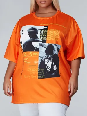 PLUS SIZE SHORT SLEEVE GRAPHIC PRINT TOP