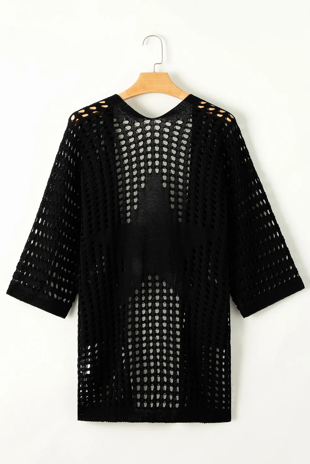 Pointelle Knit Pocket Open Front Cardigan