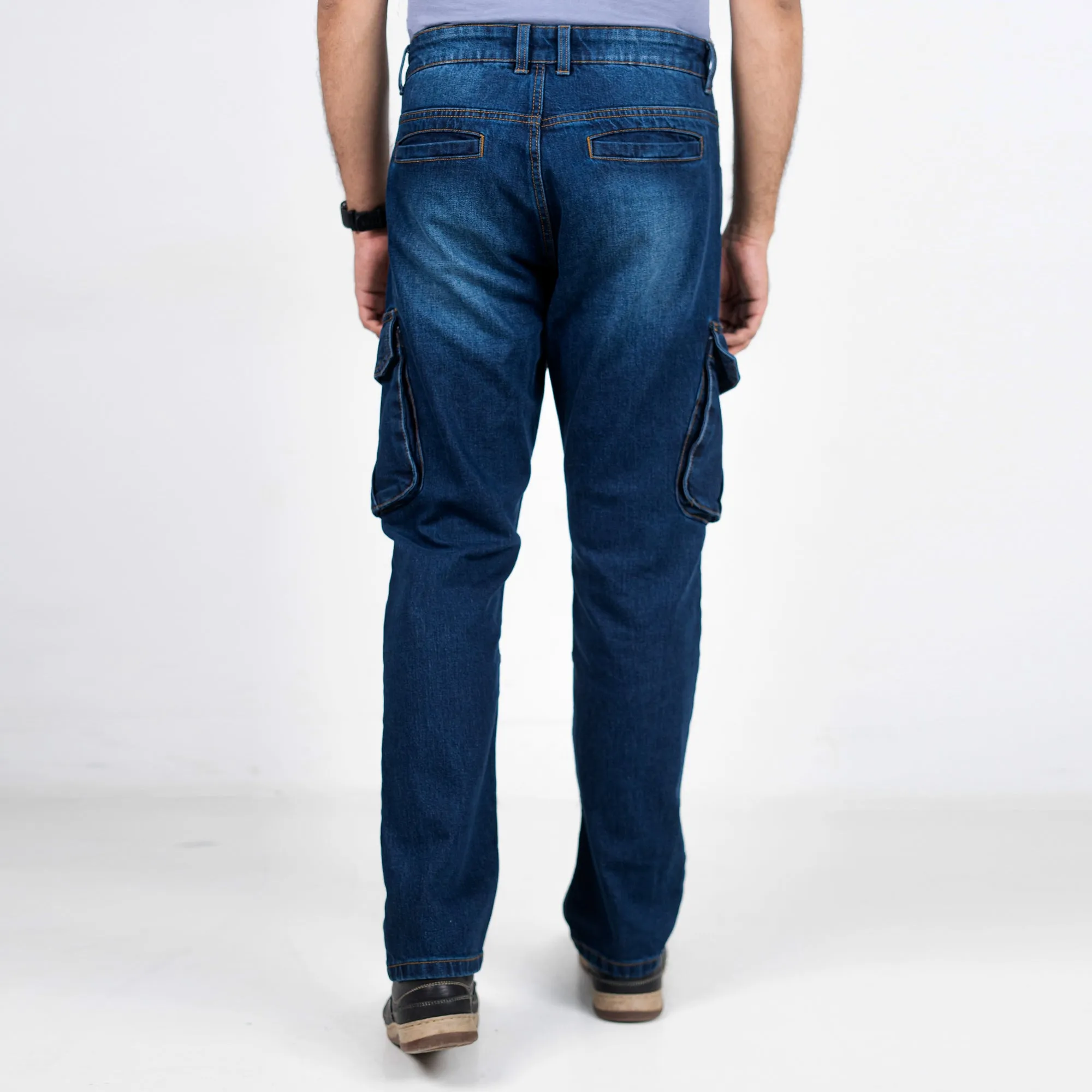 Premium Denim Cargo Pants (Regular Fit) - Dark Blue