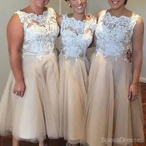 Pretty Iovry Lace Top Tulle Tea Length Affordable Bridesmaid Dresses, WG166