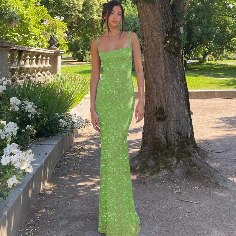 Print Backless Sleeveless Elegant Slim Bodycon Dress