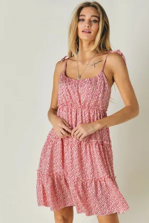 PRINTED RUFFLE SLEEVELESS MINI DRESS