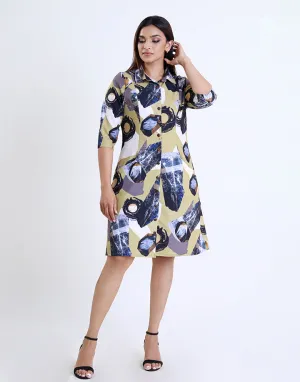 Printed Shirt Dress with Button