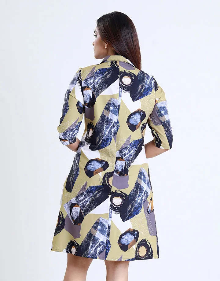 Printed Shirt Dress with Button
