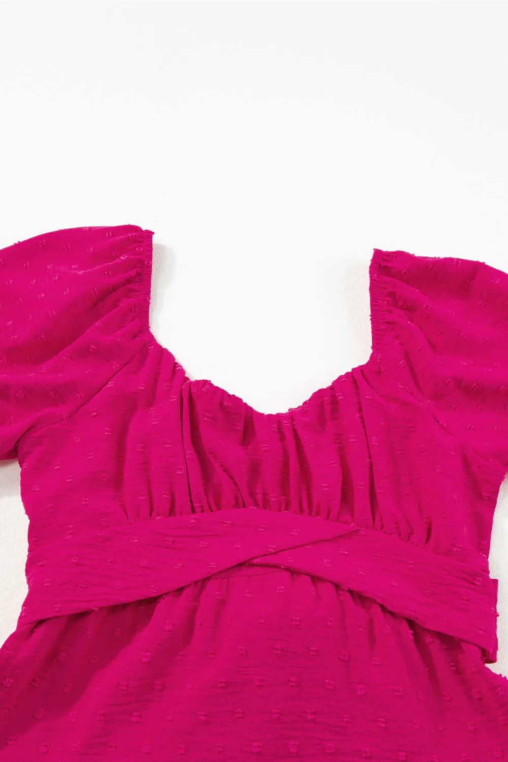 Puff Sleeve Crossover Tied Tiered Dress