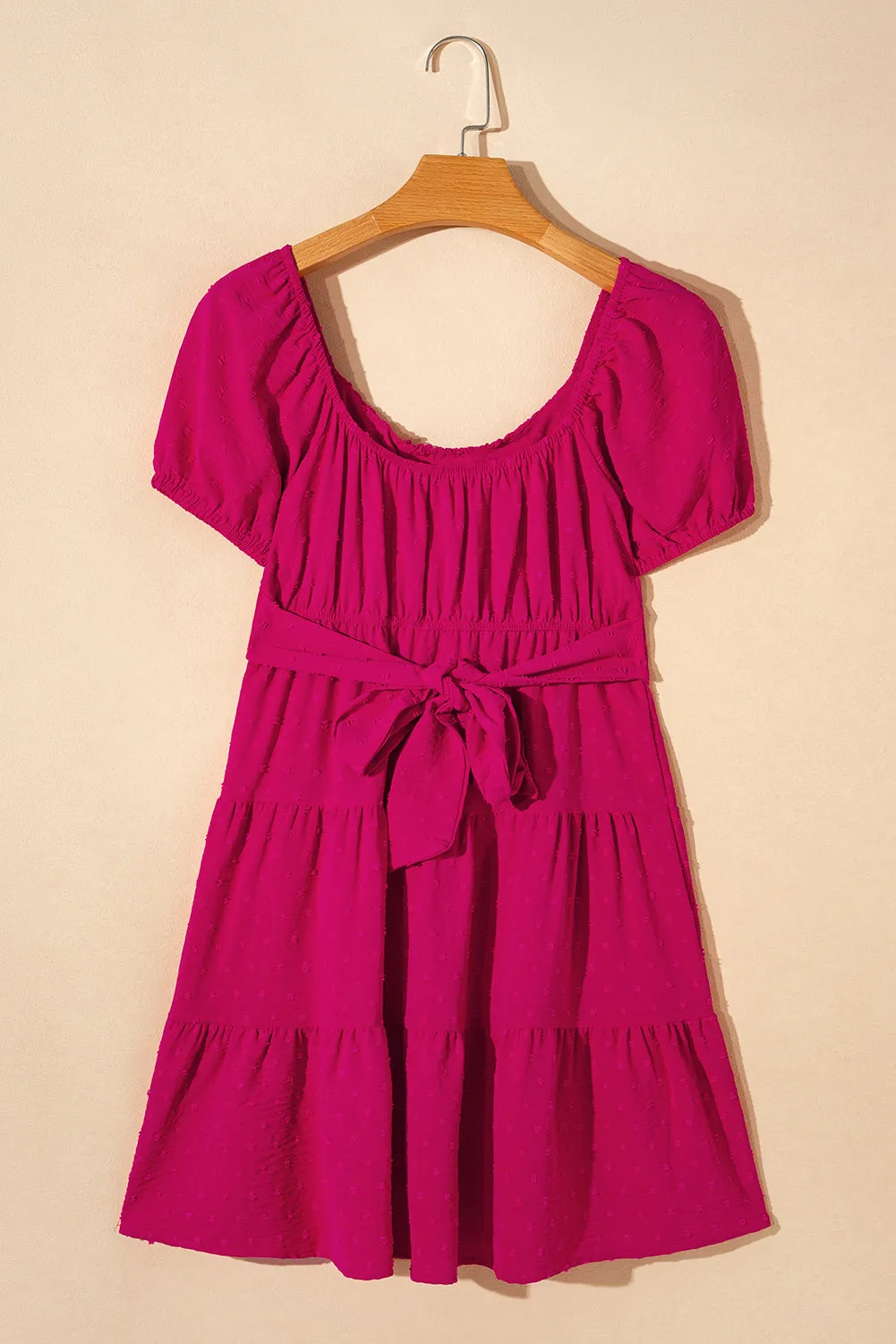 Puff Sleeve Crossover Tied Tiered Dress