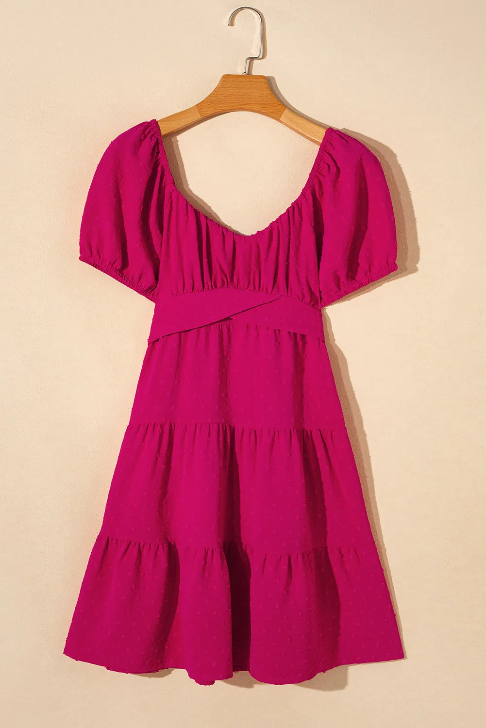Puff Sleeve Crossover Tied Tiered Dress