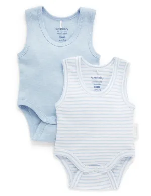 Purebaby Organic Ribbed Bodysuit 2 Pack - Pale Blue