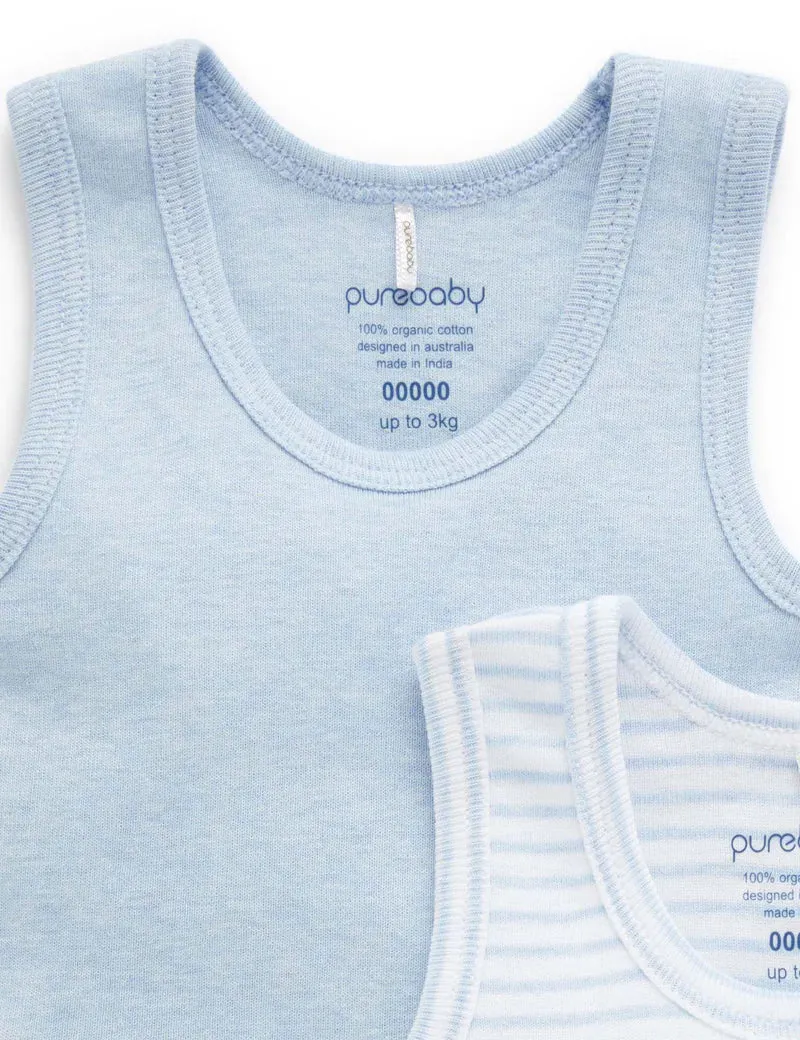 Purebaby Organic Ribbed Bodysuit 2 Pack - Pale Blue