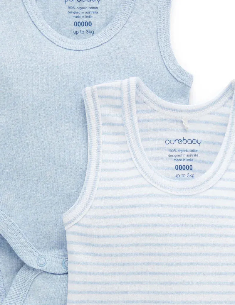 Purebaby Organic Ribbed Bodysuit 2 Pack - Pale Blue