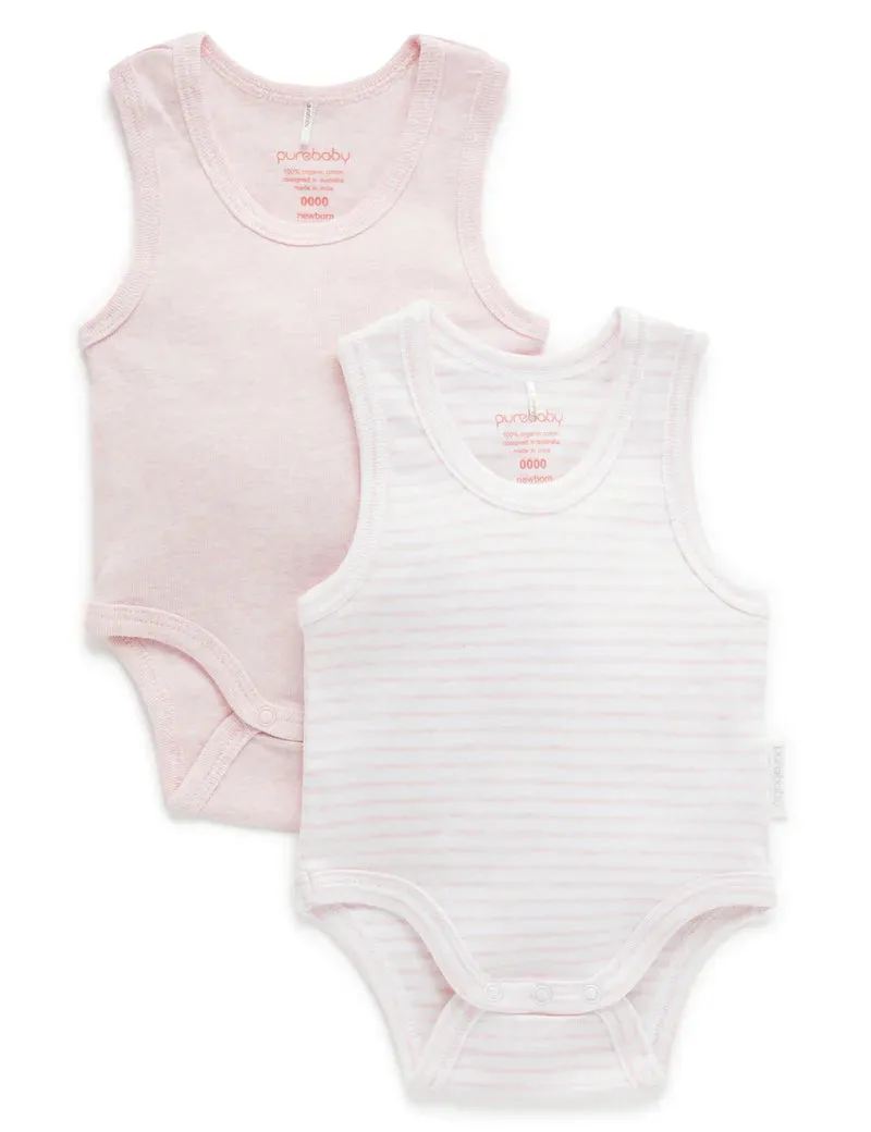 Purebaby Organic Ribbed Bodysuit 2 Pack - Pale Pink