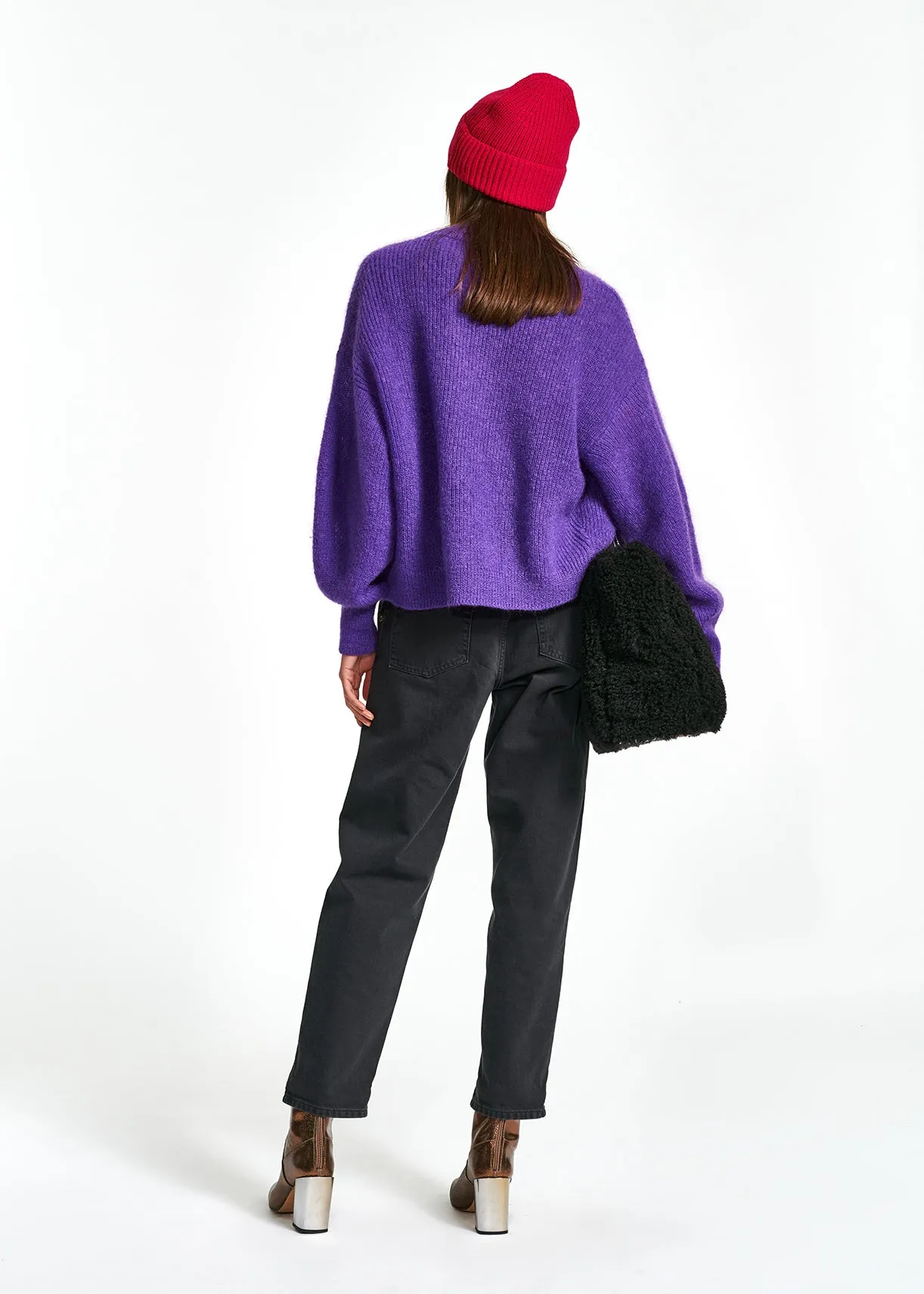 Purple light knitted open cardigan