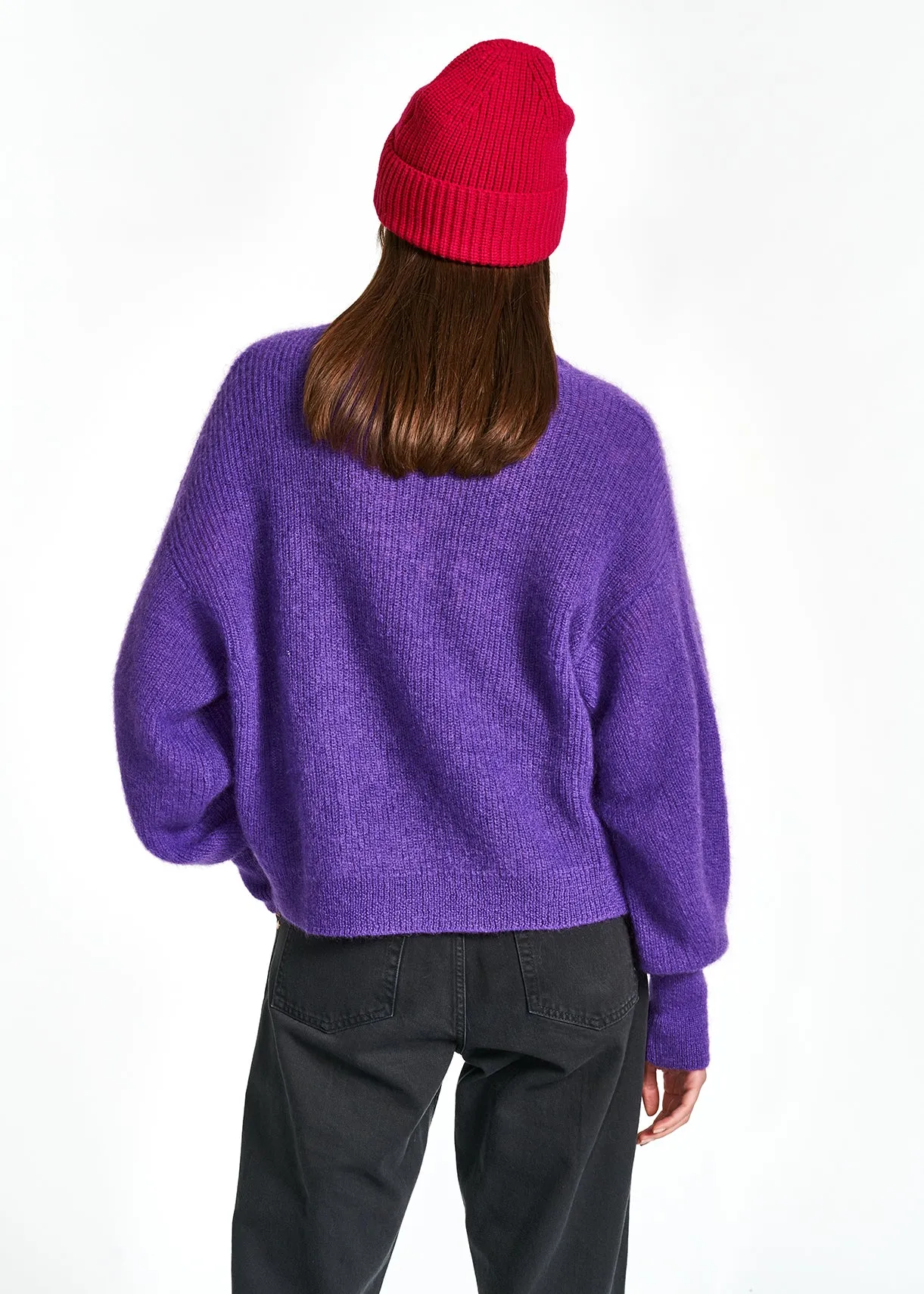 Purple light knitted open cardigan