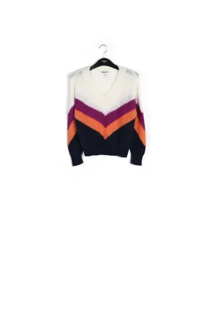Purple, orange and black v pattern sweater