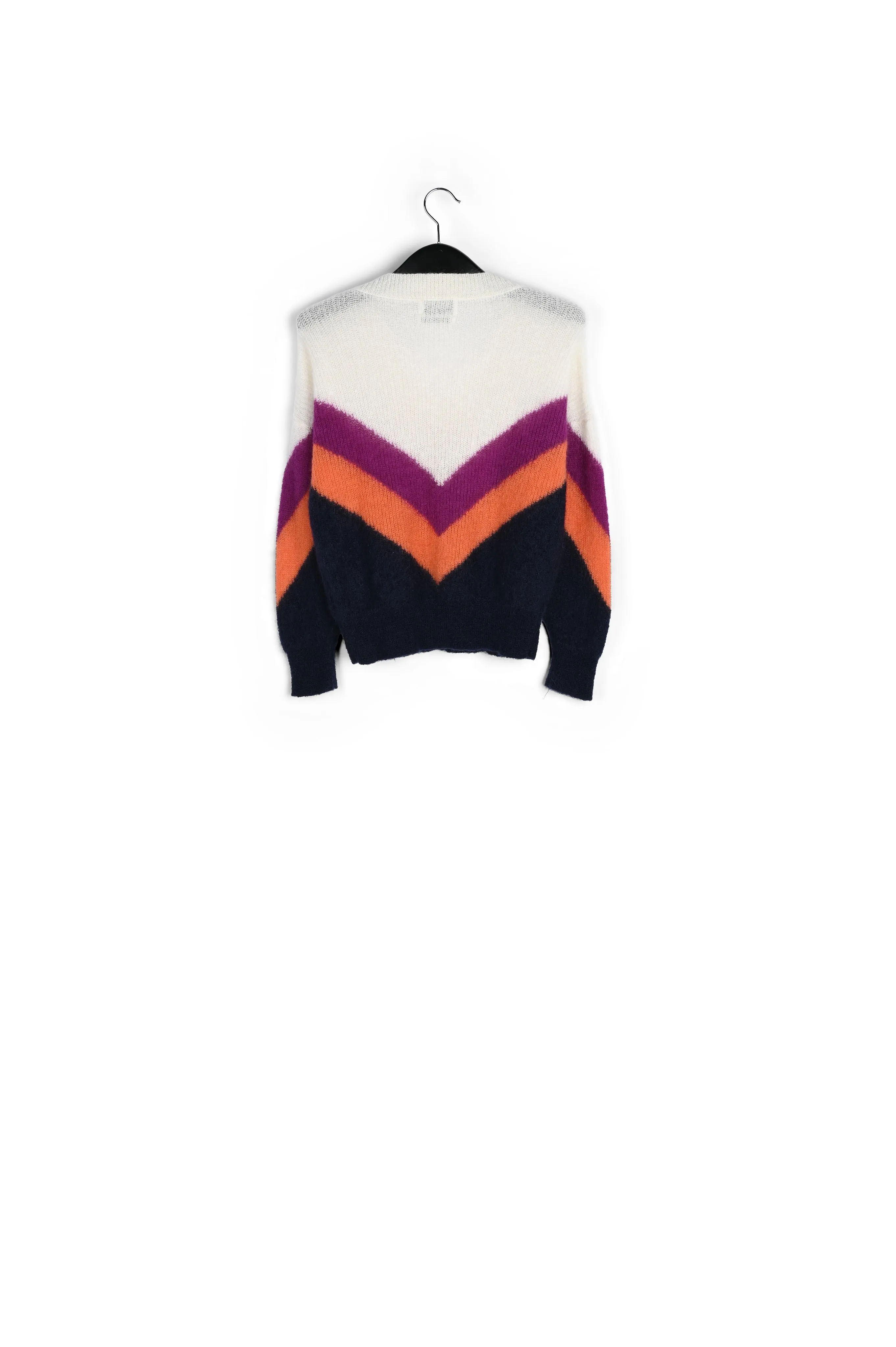 Purple, orange and black v pattern sweater