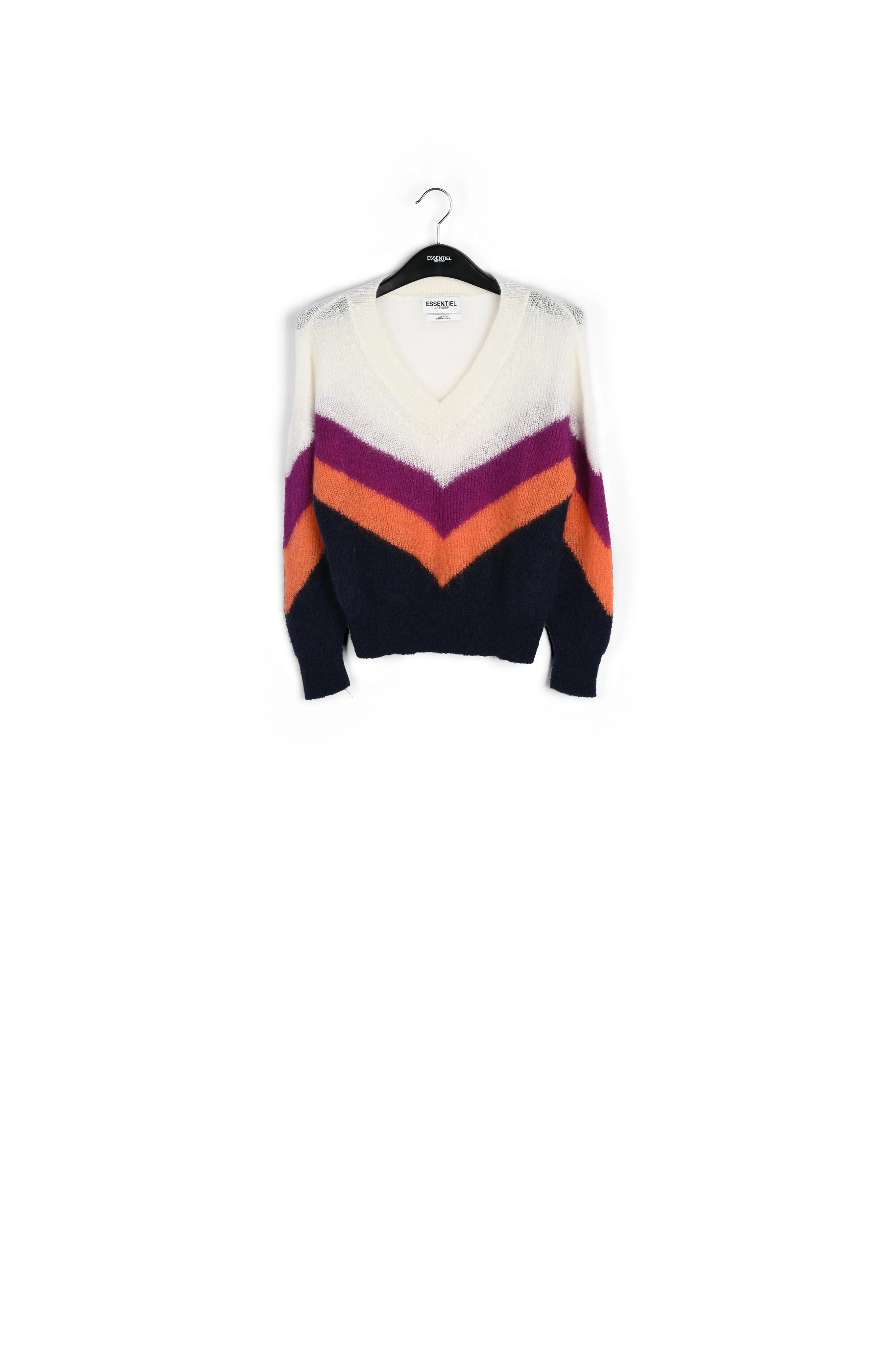 Purple, orange and black v pattern sweater