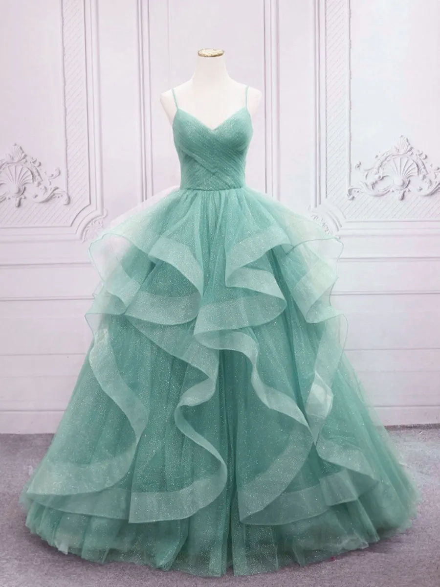 Quinceanera Dresses V Neck Tulle Long Prom Dresses Sweet Dresses