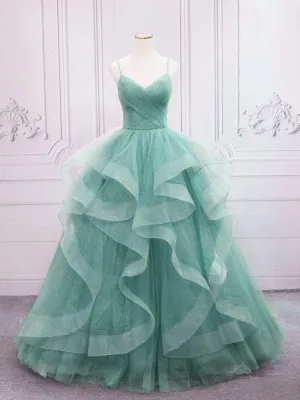 Quinceanera Dresses V Neck Tulle Long Prom Dresses Sweet Dresses