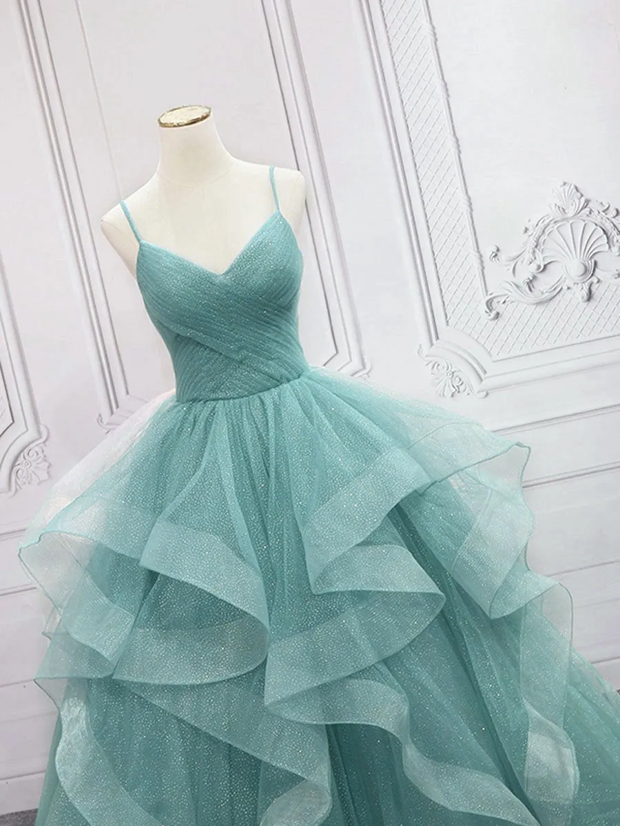 Quinceanera Dresses V Neck Tulle Long Prom Dresses Sweet Dresses