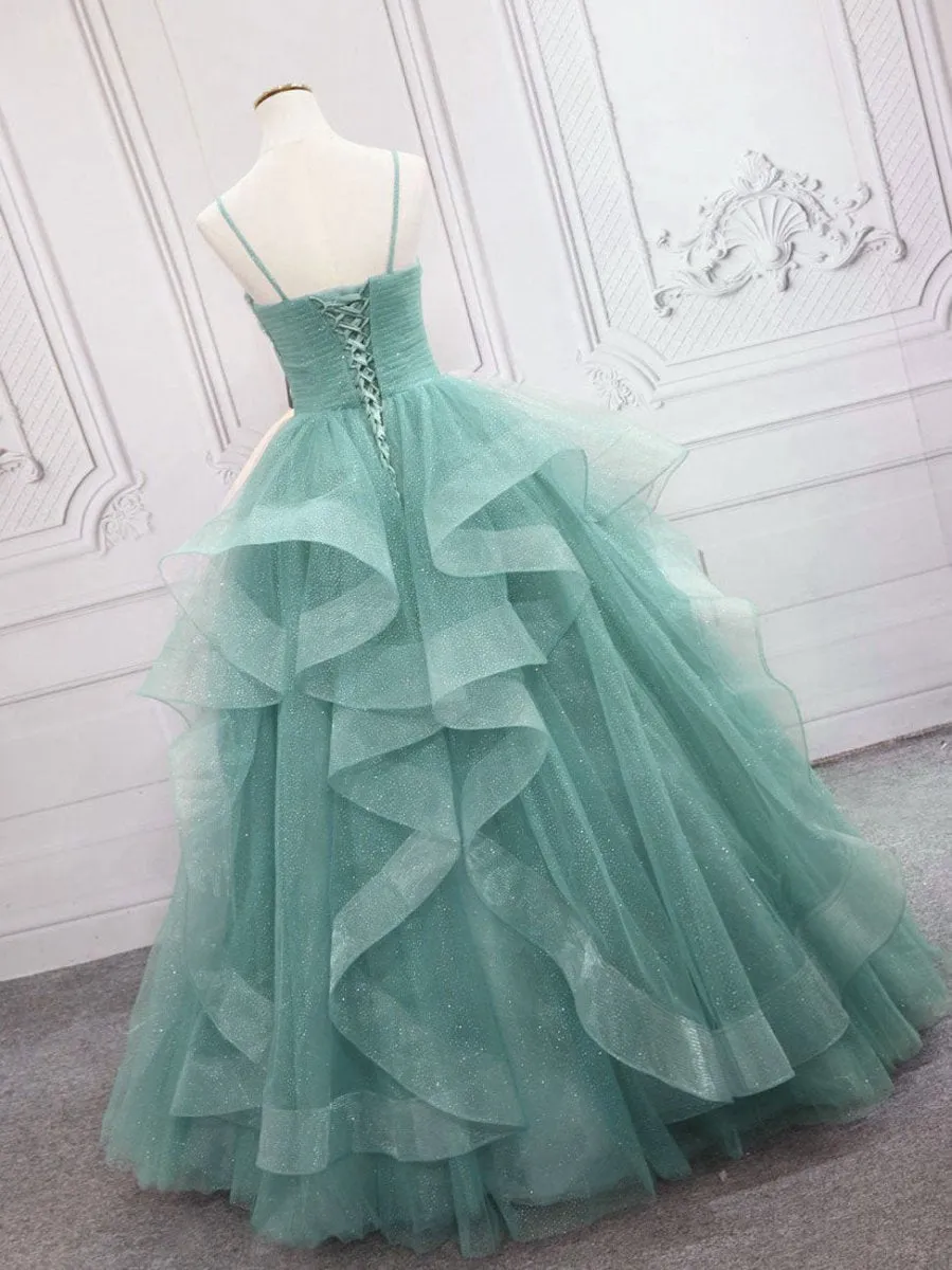 Quinceanera Dresses V Neck Tulle Long Prom Dresses Sweet Dresses