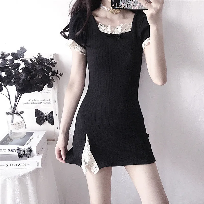 "LACE STITCHING SLIT" DRESS N082908