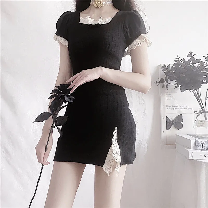 "LACE STITCHING SLIT" DRESS N082908