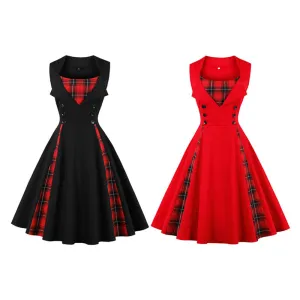 "SLEEVELESS PLAID" DRESS H042301