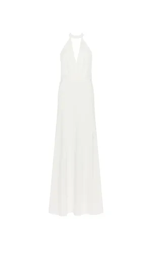 RACHEL WHITE HALTER SATIN BACK CUTOUT MAXI DRESS
