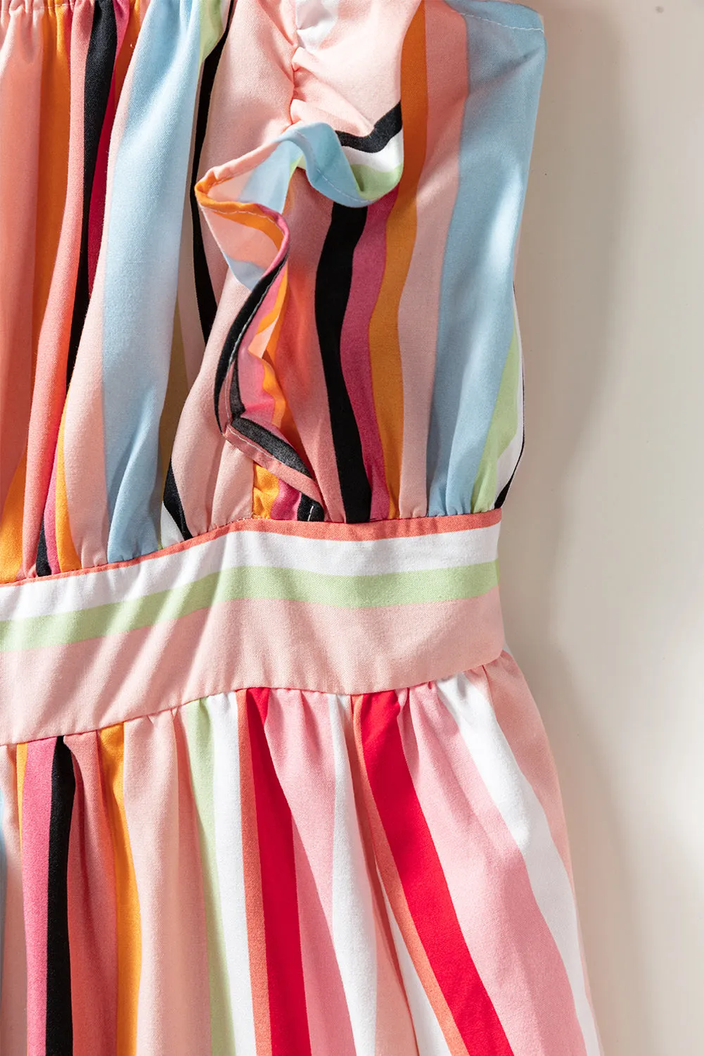 Rainbow Stripe Ruffles Tiered Dress
