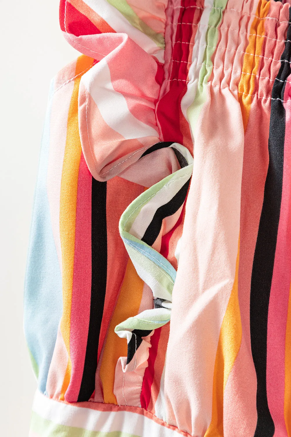 Rainbow Stripe Ruffles Tiered Dress
