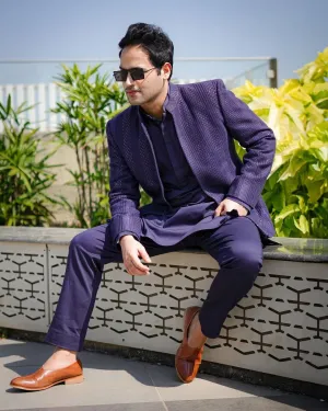 Raj Shamani in our Ikhara - Navy Blue Chikankari Jacket Set
