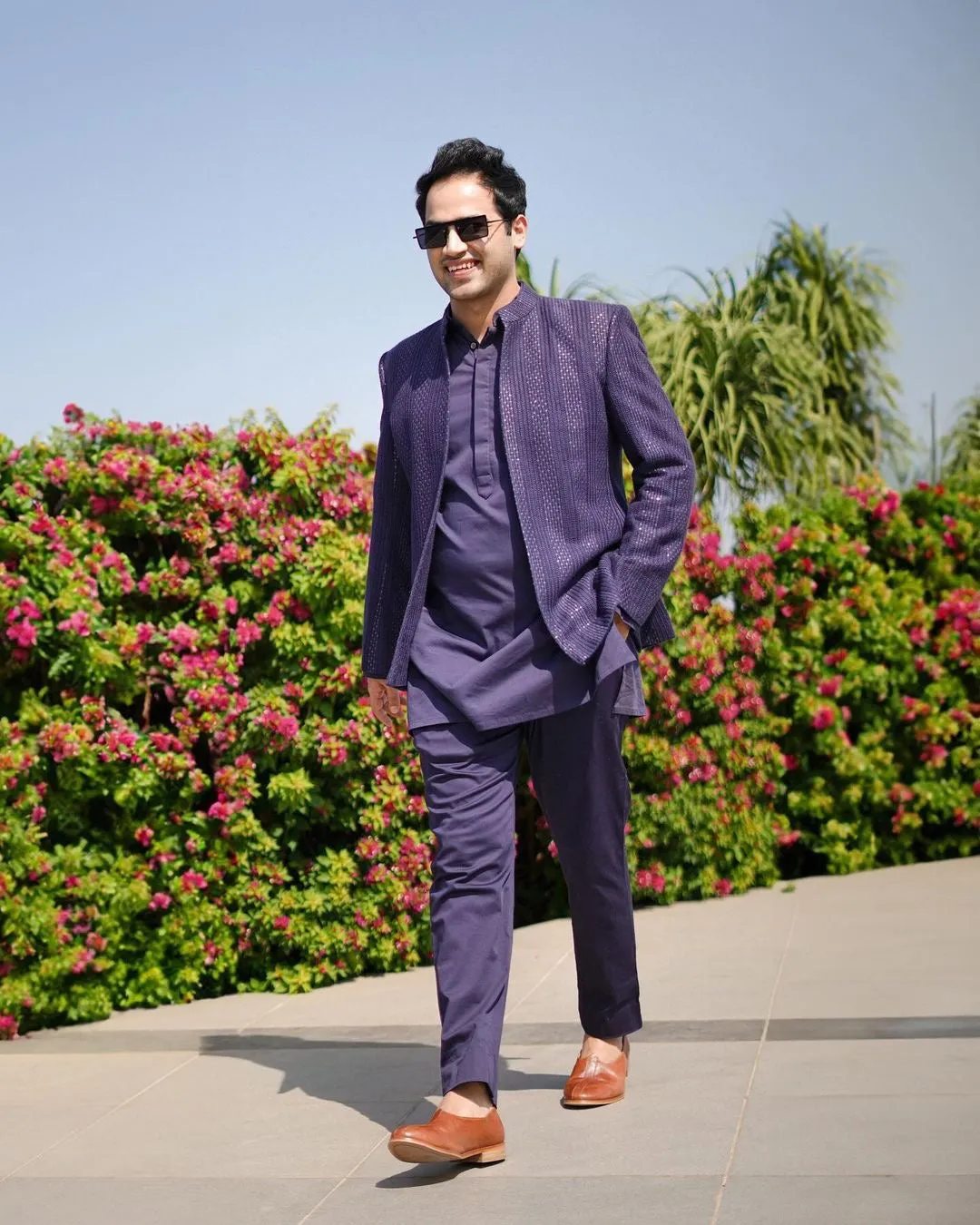 Raj Shamani in our Ikhara - Navy Blue Chikankari Jacket Set