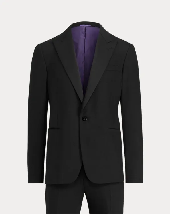RALPH LAUREN PURPLE LABEL - Peak Lapel Black Tuxedo Suit With Side Tabs - 40R