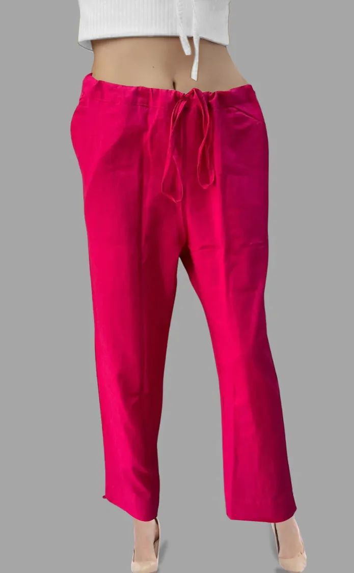Rani Pink Straight Pants . Pure Cotton Fabric | Laces and Frills