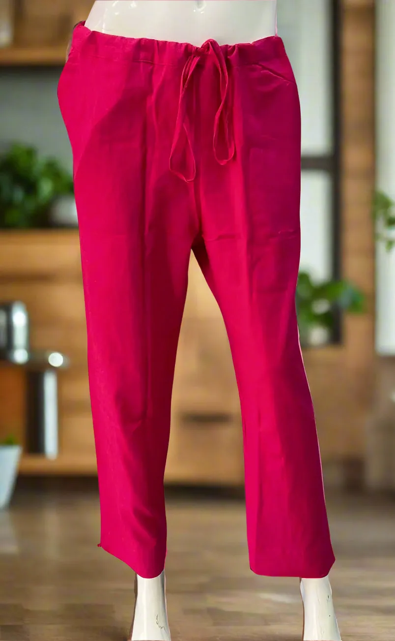Rani Pink Straight Pants . Pure Cotton Fabric | Laces and Frills