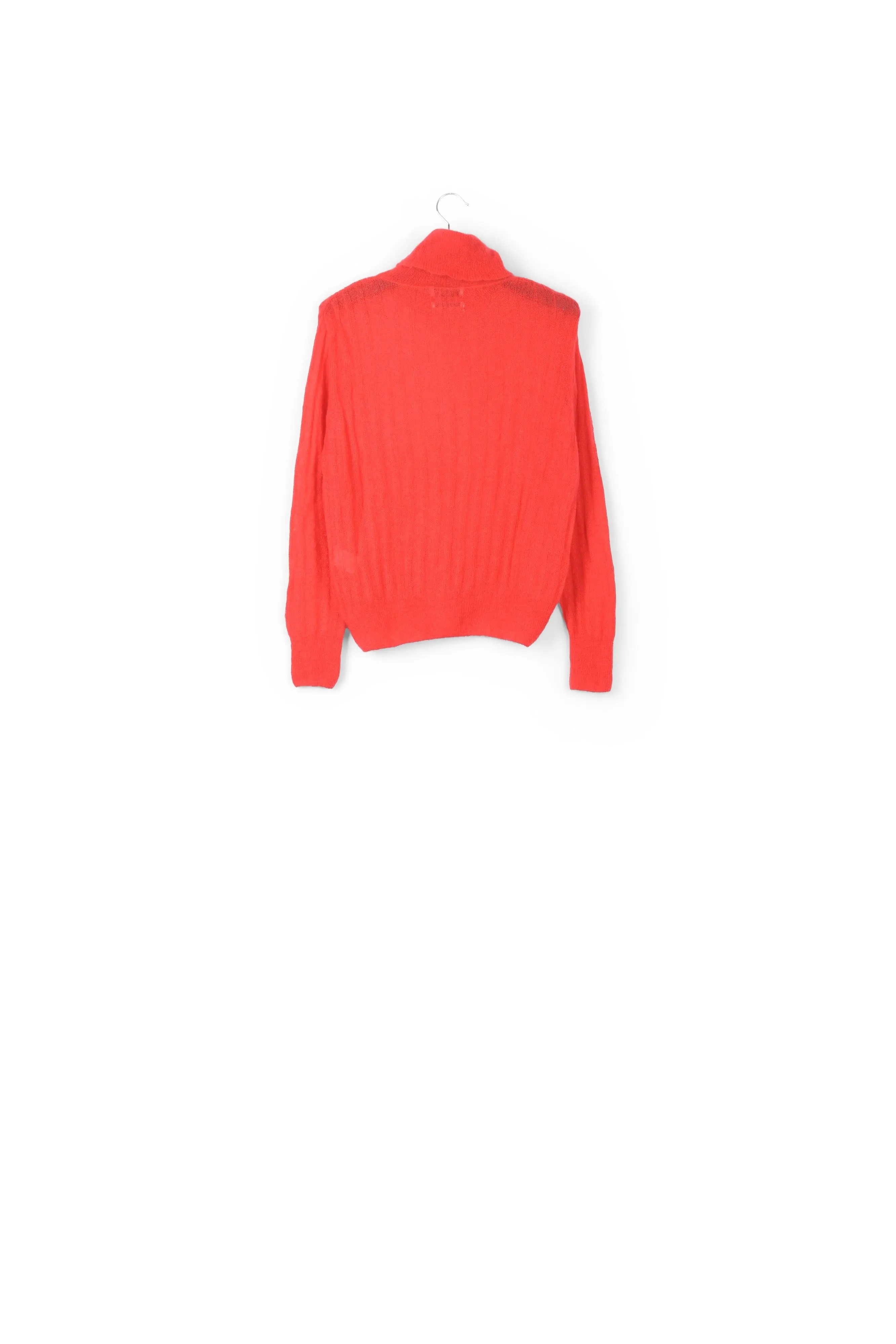 Red cable-knitted turtleneck sweater