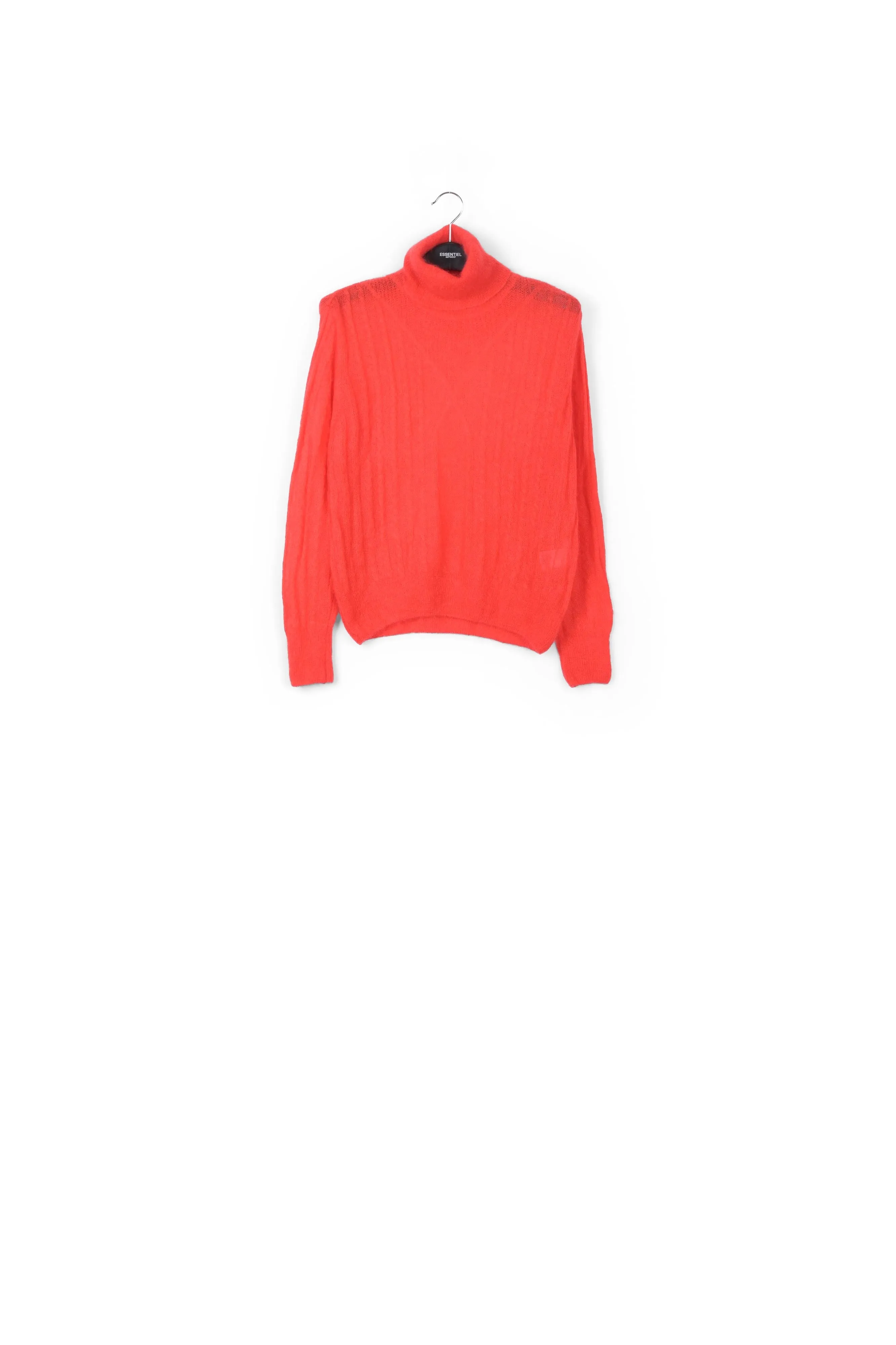 Red cable-knitted turtleneck sweater