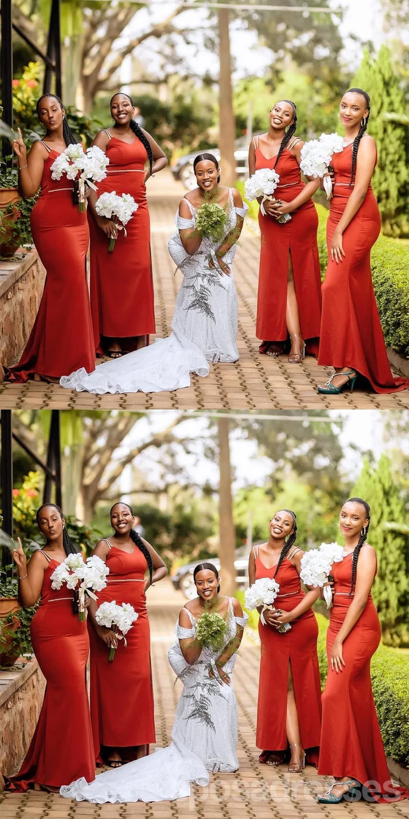 Red Spaghetti Straps Mermaid Cheap Long Bridesmaid Dresses Online,WG1647