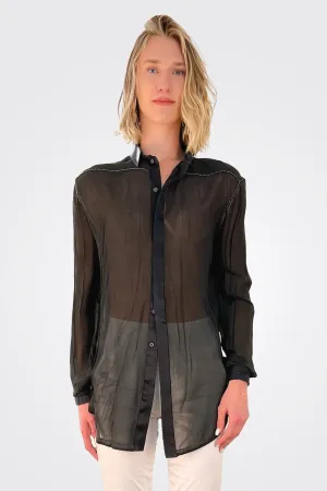 Regular Form Pure Silk Shirt - Black