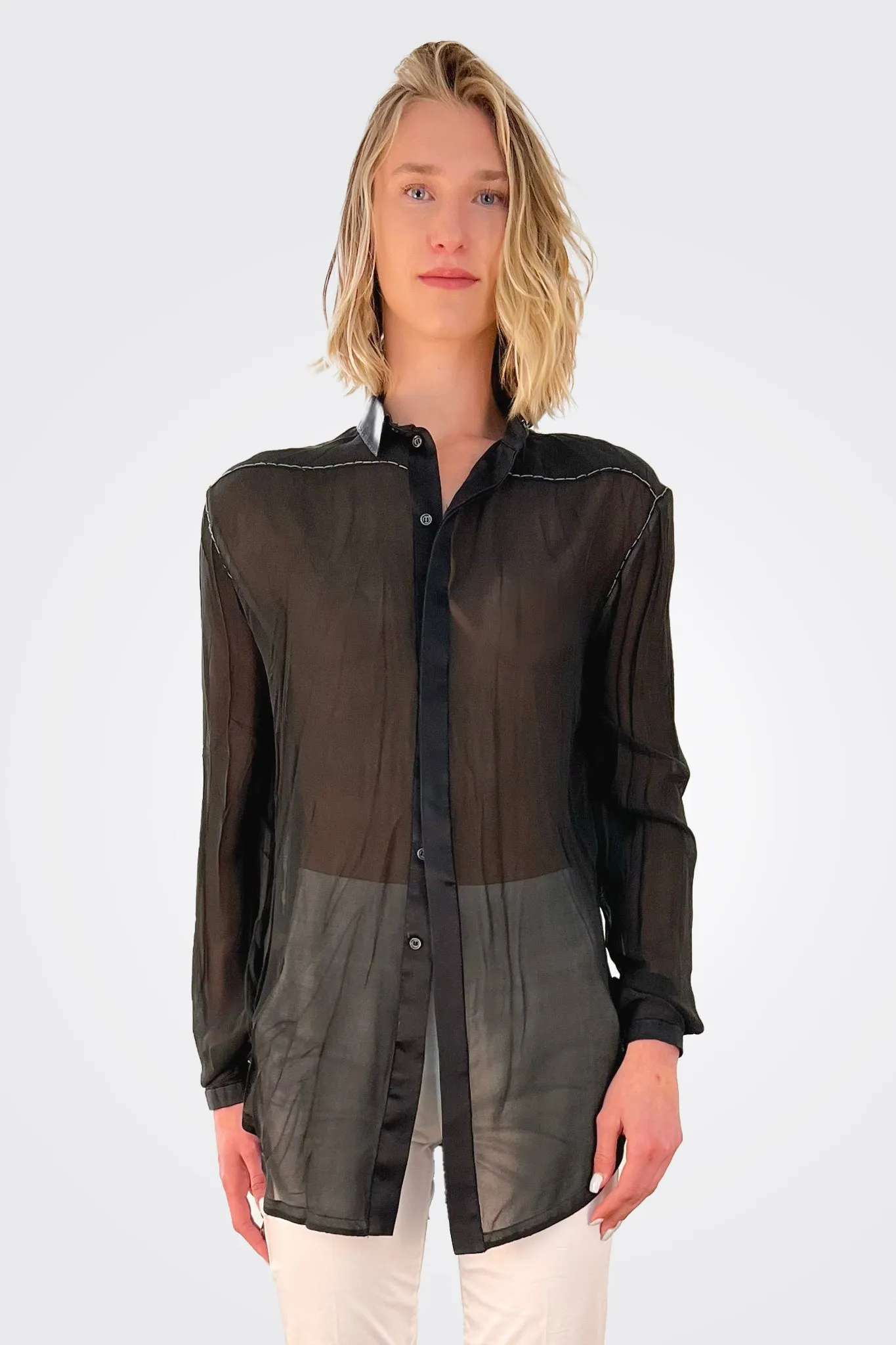 Regular Form Pure Silk Shirt - Black