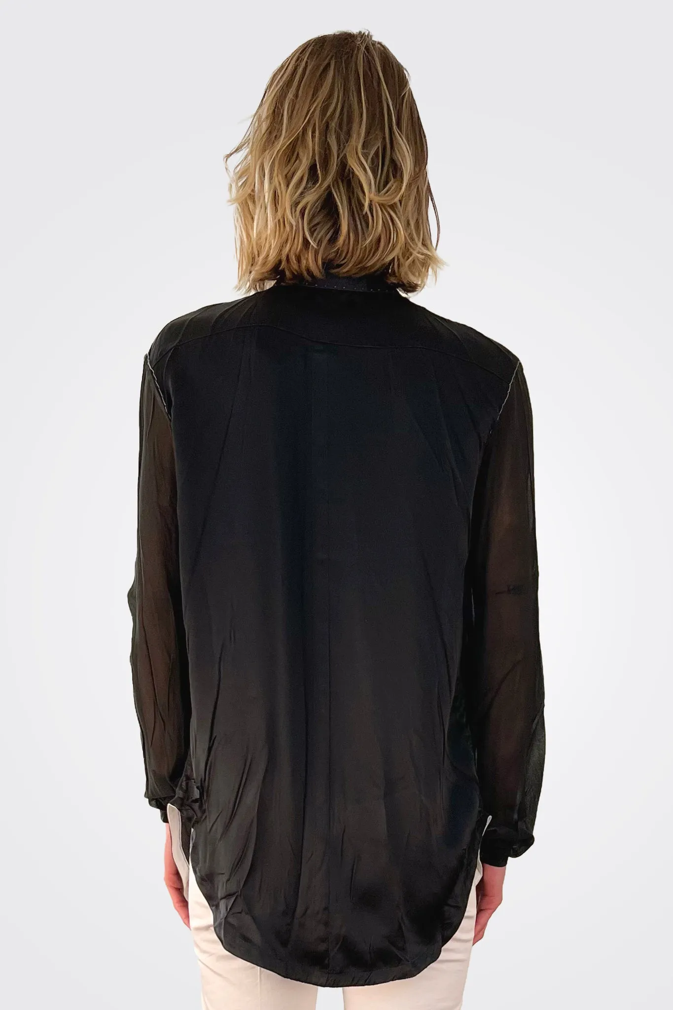 Regular Form Pure Silk Shirt - Black
