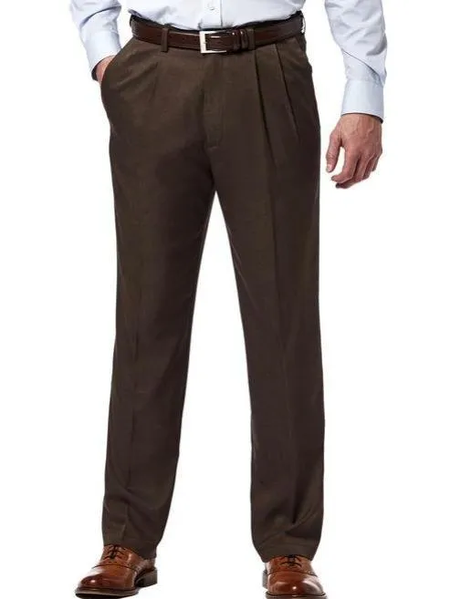Regular Leg Pleated Pre-Hemmed With Cuffs Dress Pants (Brown) OP-900
