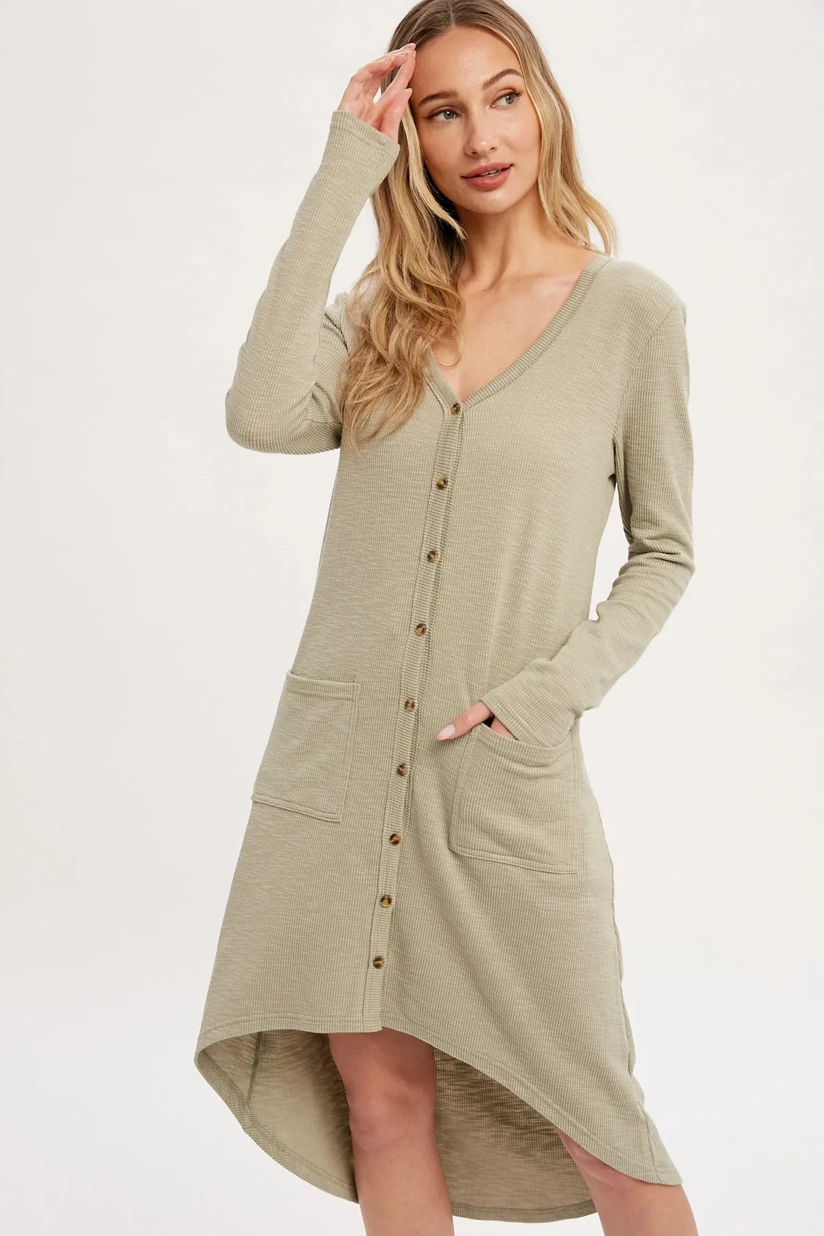 Ribbed Button Up Hi-Lo Cardigan