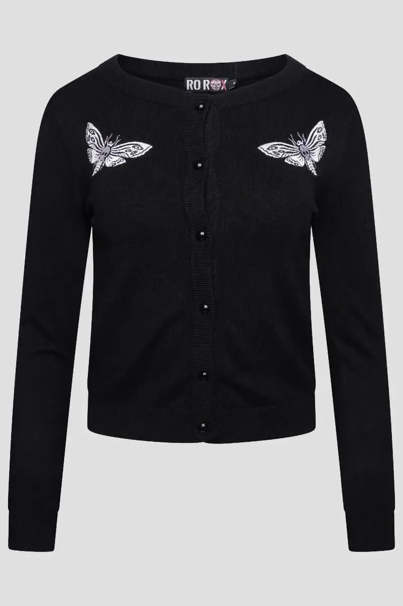 Ro Rox Deathmoth Cardigan Long Sleeve Goth Embroidery Knit Top