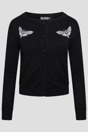 Ro Rox Deathmoth Cardigan Long Sleeve Goth Embroidery Knit Top